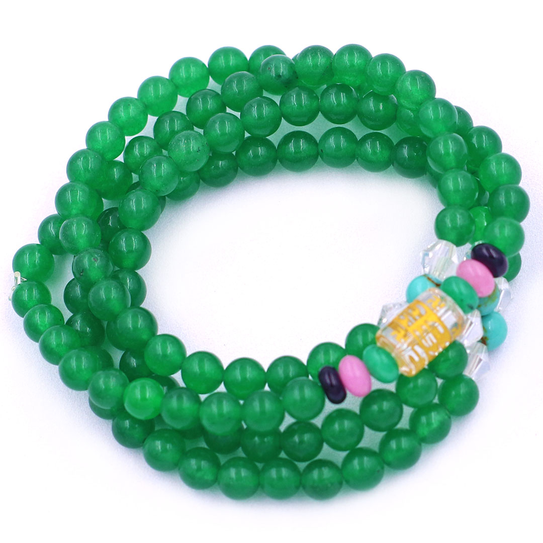 Vòng chuỗi 108 hạt đá thạch anh xanh lá 6 ly charm lục tự kim ngôn, vòng chuỗi niệm Phật, vòng chuỗi đeo tay