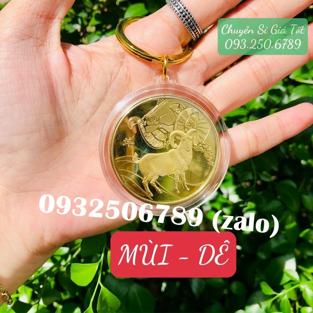 Móc Khóa Đồng Xu 12 Con Giáp Mạ Vàng TUỔI MÙI - CON DÊ Treo Oto, Xe Máy Phong Thủy - AnNhien