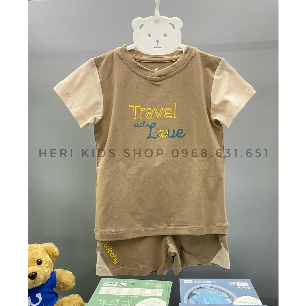 Bộ cộc tay cổ tròn bamboo cotton Bu, Bu baby Kyomi Connection cho bé 6m - 4Y - Bbc1306.02 Xanh ghi