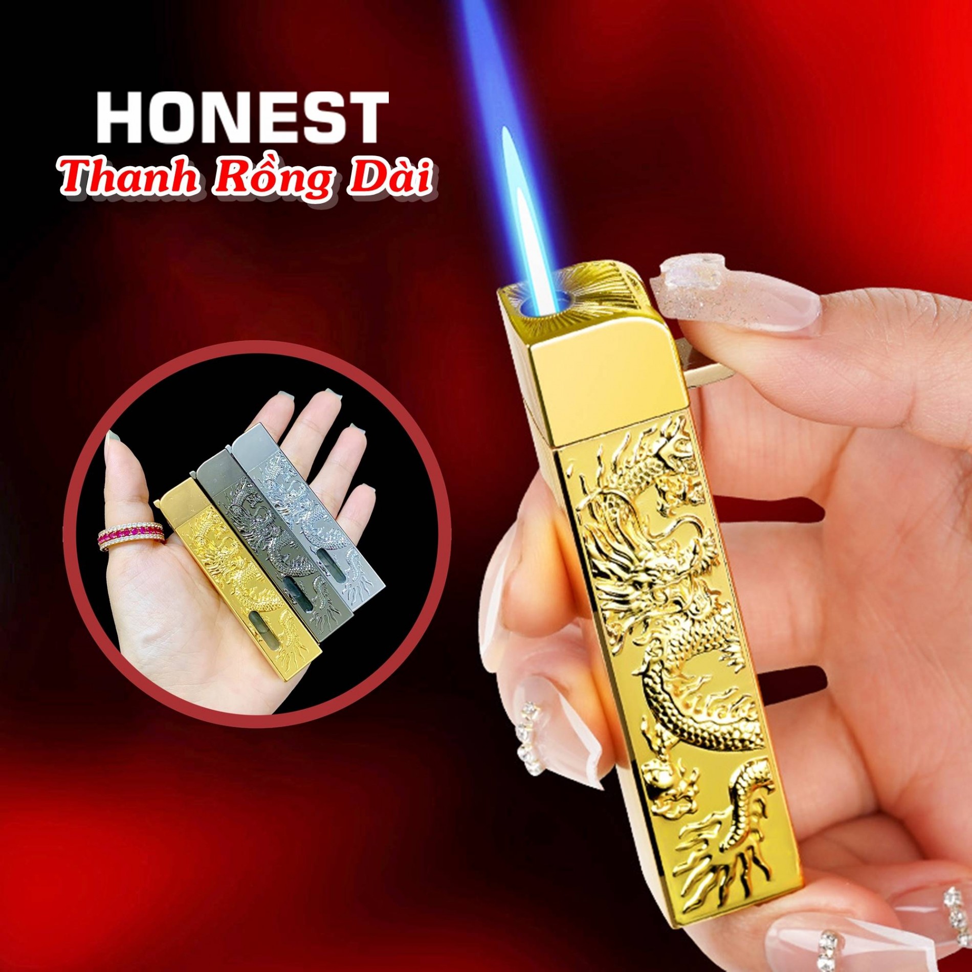 Bật lửa hột quẹt khè Honest hình thanh rồng dài tài lộc may mắn 2024 - xài gas