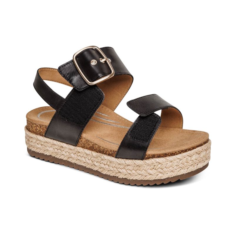 Sandal sức khỏe nữ Aetrex Vania Black - Sandal cao tôn dáng giảm đau gối, mỏi lưng