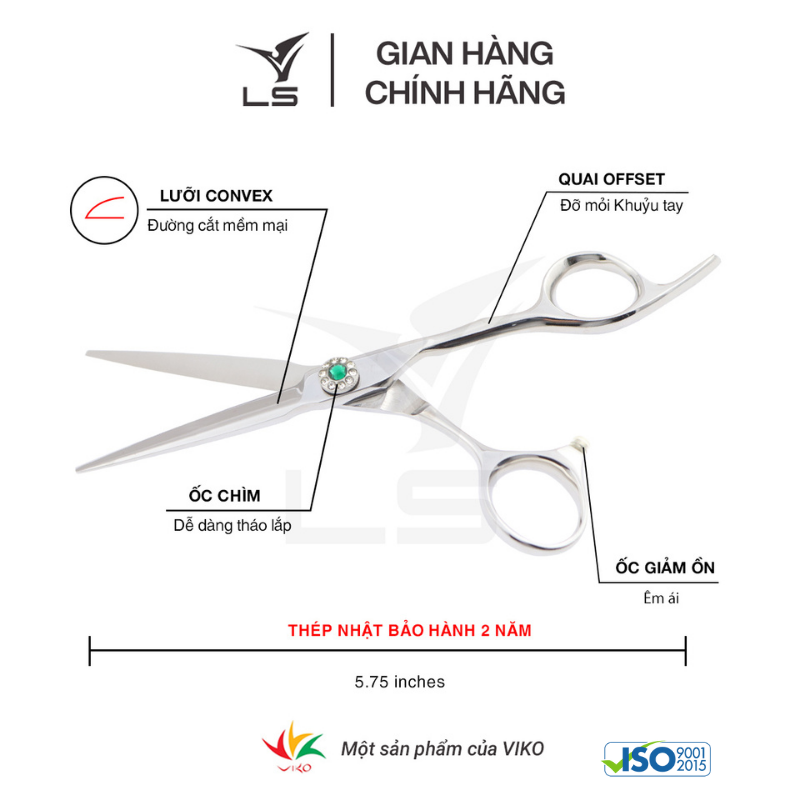 Kéo cắt tóc LS lưỡi thẳng quai offset vênh đỡ ngón cố định FA23/5.75