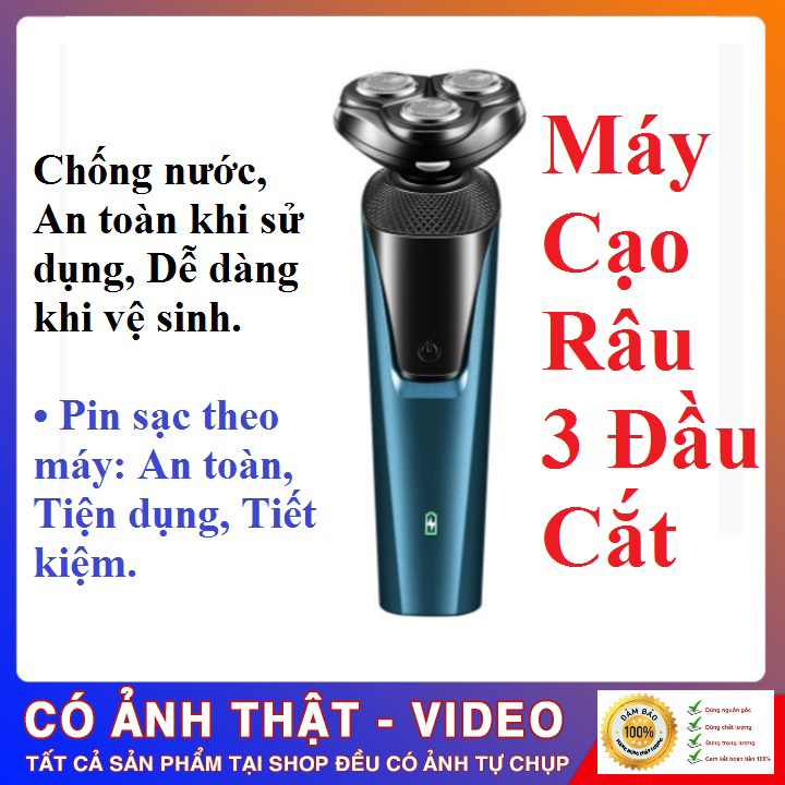 Máy cạo râu 3 lưỡi kép chống kẹp râu, cạo sát sạch êm, chống nước,sạc pin nhanh FULLBOX