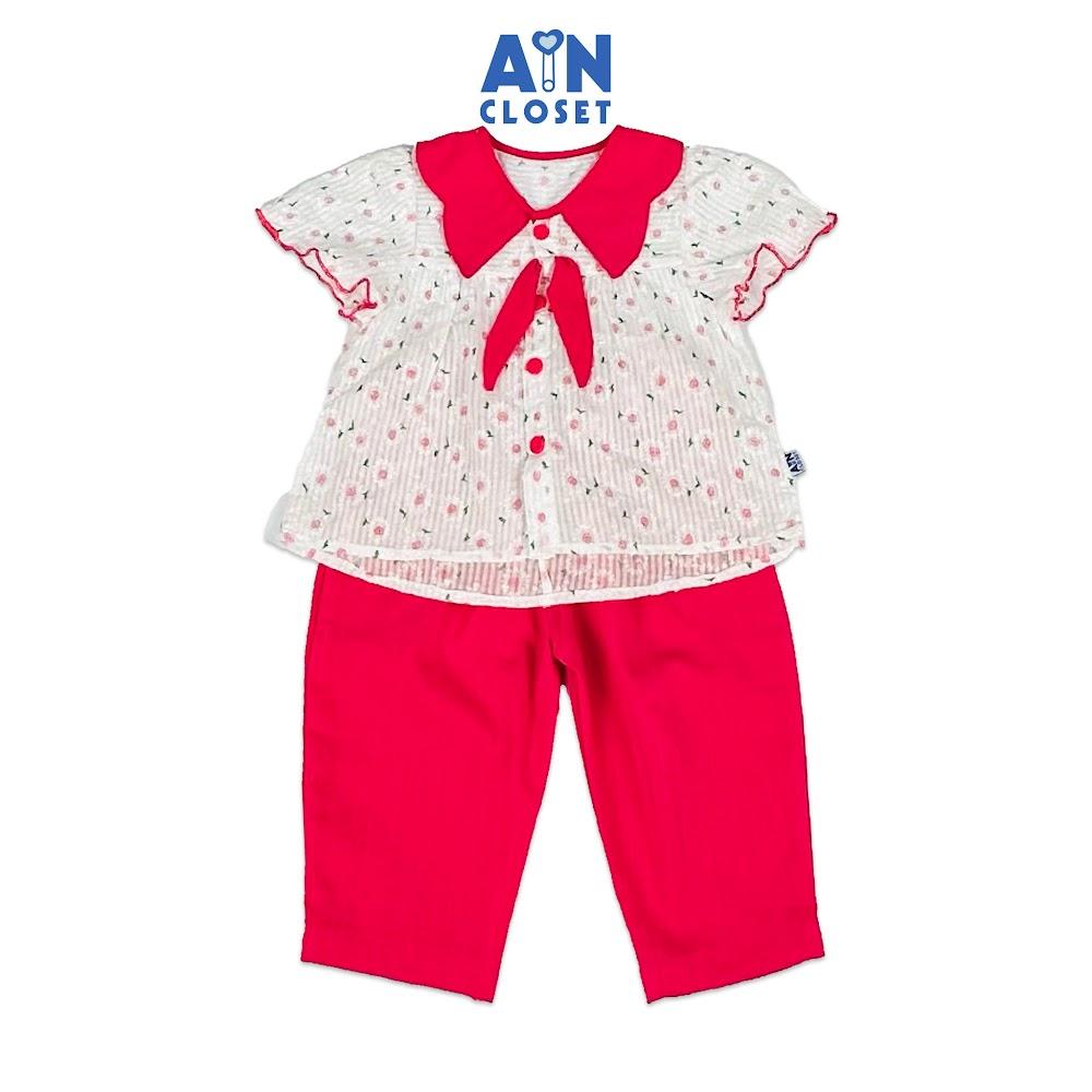 Bộ quần áo dài tay ngắn bé gái họa tiết hoa Hướng Dương Trắng quần hồng - AICDBGCVENJ7 - AIN Closet
