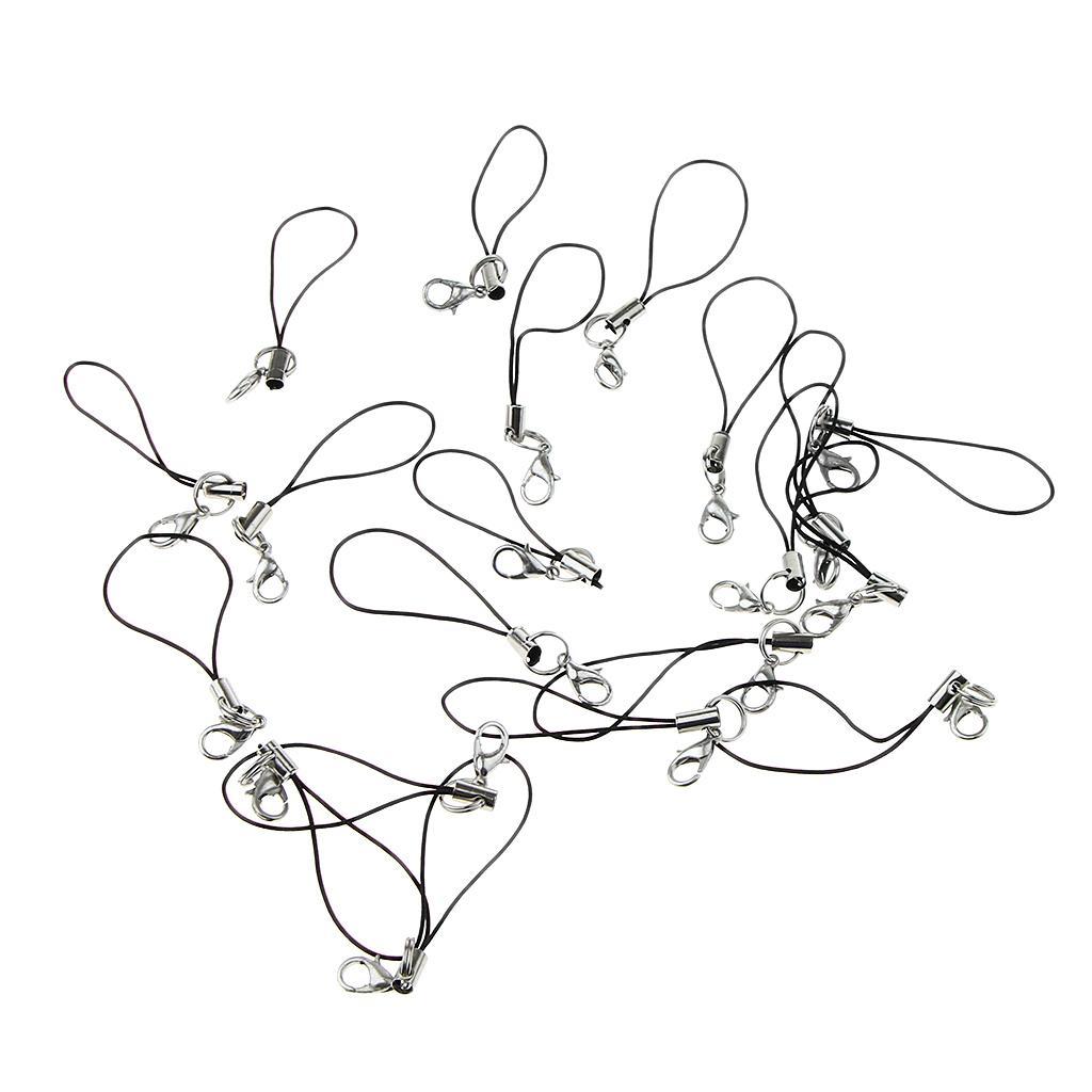 2X 20pcs DIY Mobile Cellphone Keychain Lanyard Charms DIY Rope Black