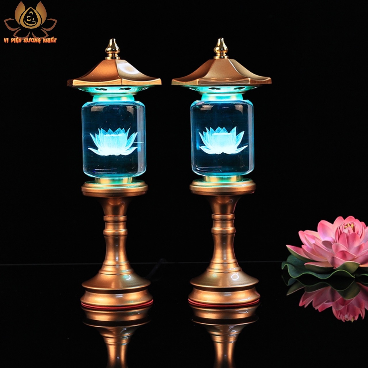 CẶP 2 CÂY ĐÈN LED HOA SEN PHA LÊ THỜ CÚNG TRANG TRÍ
