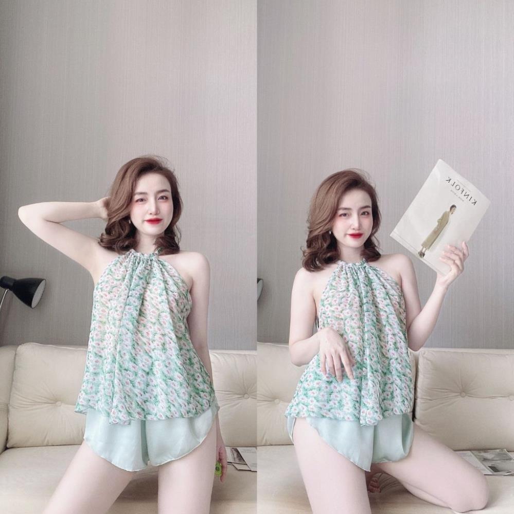 Đồ ngủ nữ️FREE SHIP️Đồ ngủ sexy lụa Chiffon phối Satin cao cấp mềm mại xinh xắn kèm hình thật shop chụp