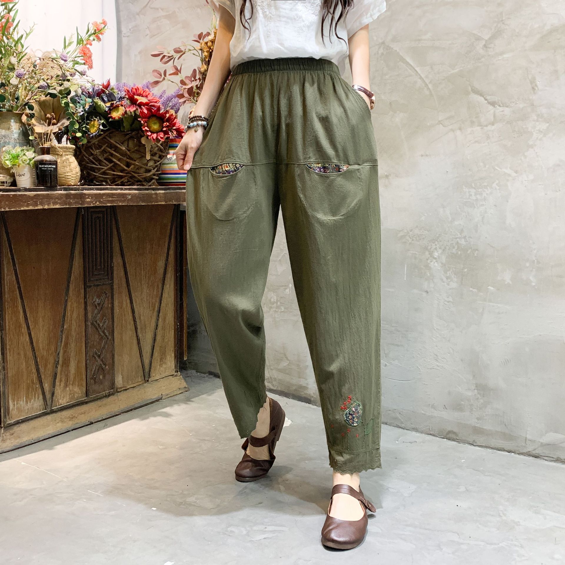 Quần Baggy Nữ Chất Liệu Thô Đũi Mix Túi