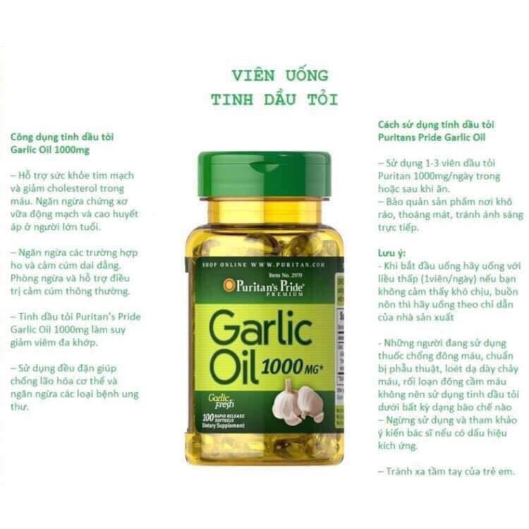 Tinh dầu tỏi Garlic Oil Puritan's Pride Mỹ giúp tăng sức đề kháng, giảm lượng cholesterol, phòng xơ vữa mạch, cao huyết áp - Massel Official-100viên/lọ
