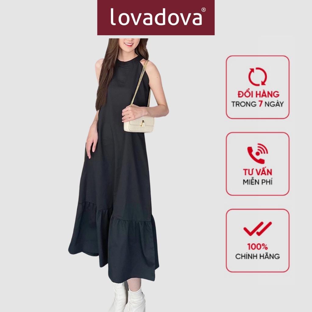 Đầm Dáng Xòe, Cách Điệu Cổ Yếm, Màu Đen - Lovadova 21D03C001
