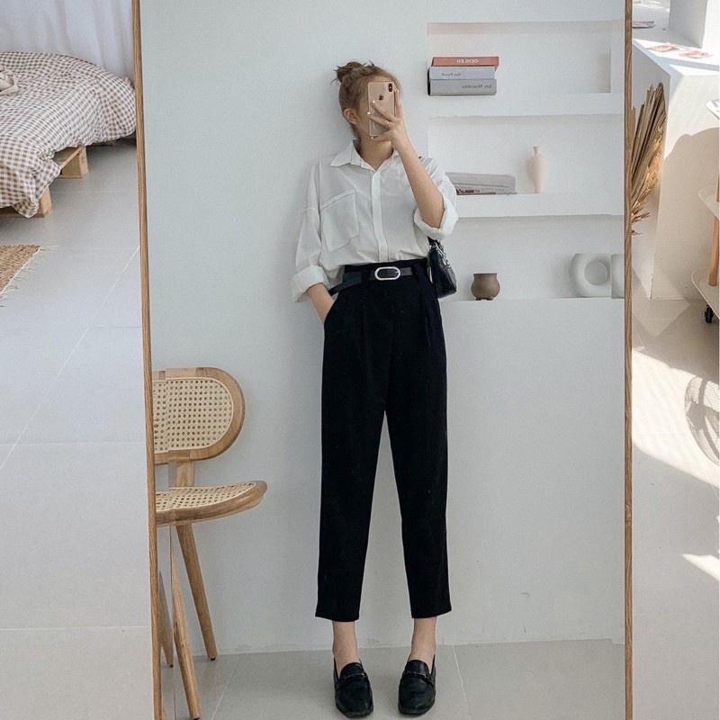 Áo Sơ Mi Nữ Chỉ Nổi Chạy Viền Chất Lụa