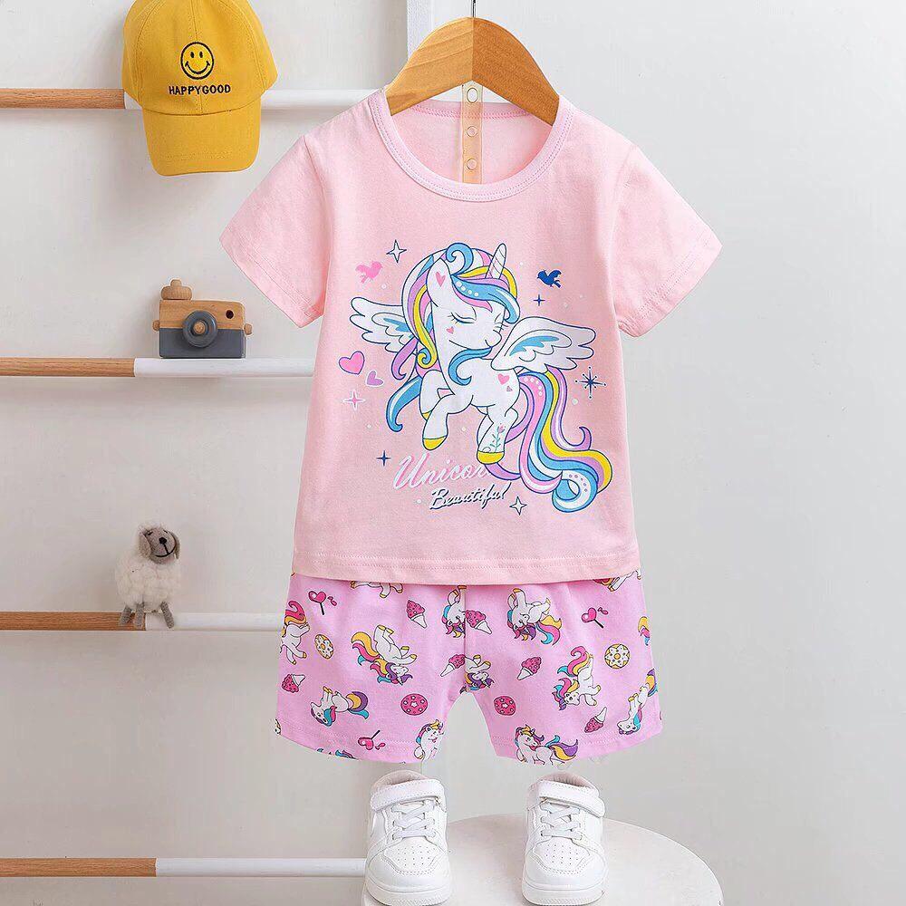 Bộ cotton côc tay cho bé gái PIKA KIDS Bộ xuất hàn Bộ quần áo hè mặc ở nhà cho bé từ 25-35kg