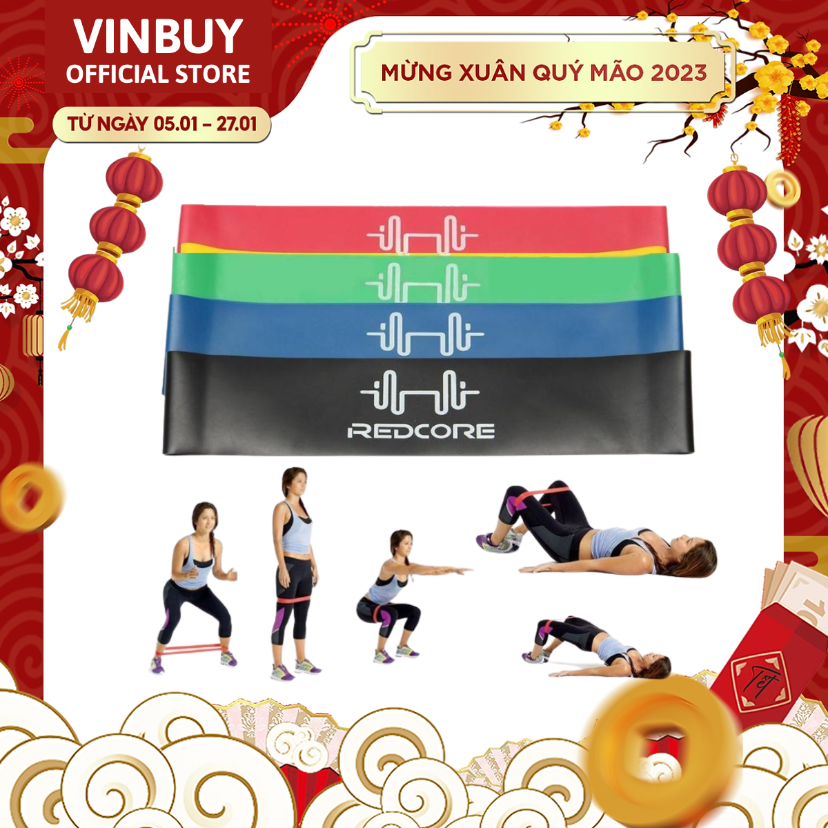 BỘ 4 DÂY KHÁNG LỰC TẬP MÔNG ĐÙI, DÂY MINIBAND TẬP GYM, FITNESS, YOGA, PILATES - HÀNH CHÍNH HÃNG 