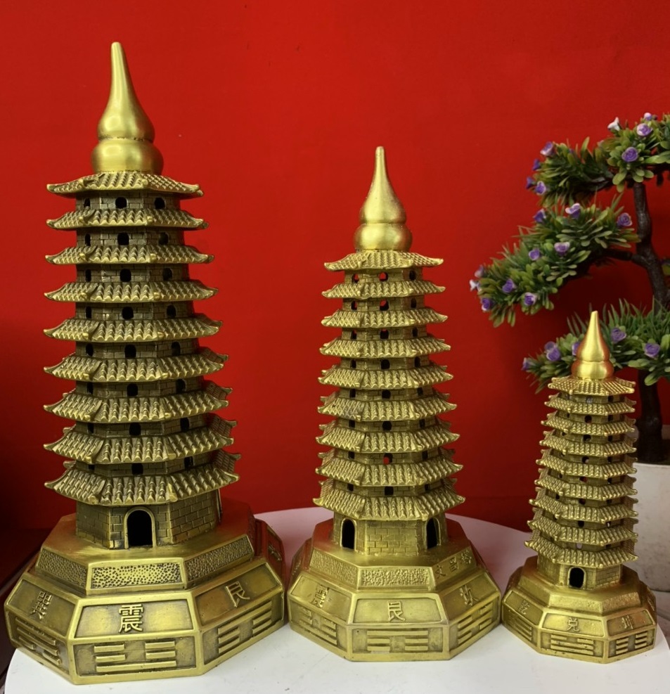 Tháp văn xương bát quái 9 tầng bằng đồng vàng