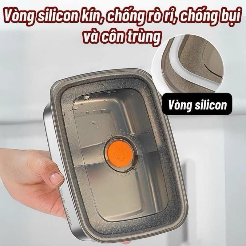 [AnhOtShop] Hộp Inox 304 Đựng Thức Ăn Nắp Silicon Chống Tràn – Khay Inox 1200ml 1500ml 2200ml An Toàn, Chống Thấm Bền Đẹp
