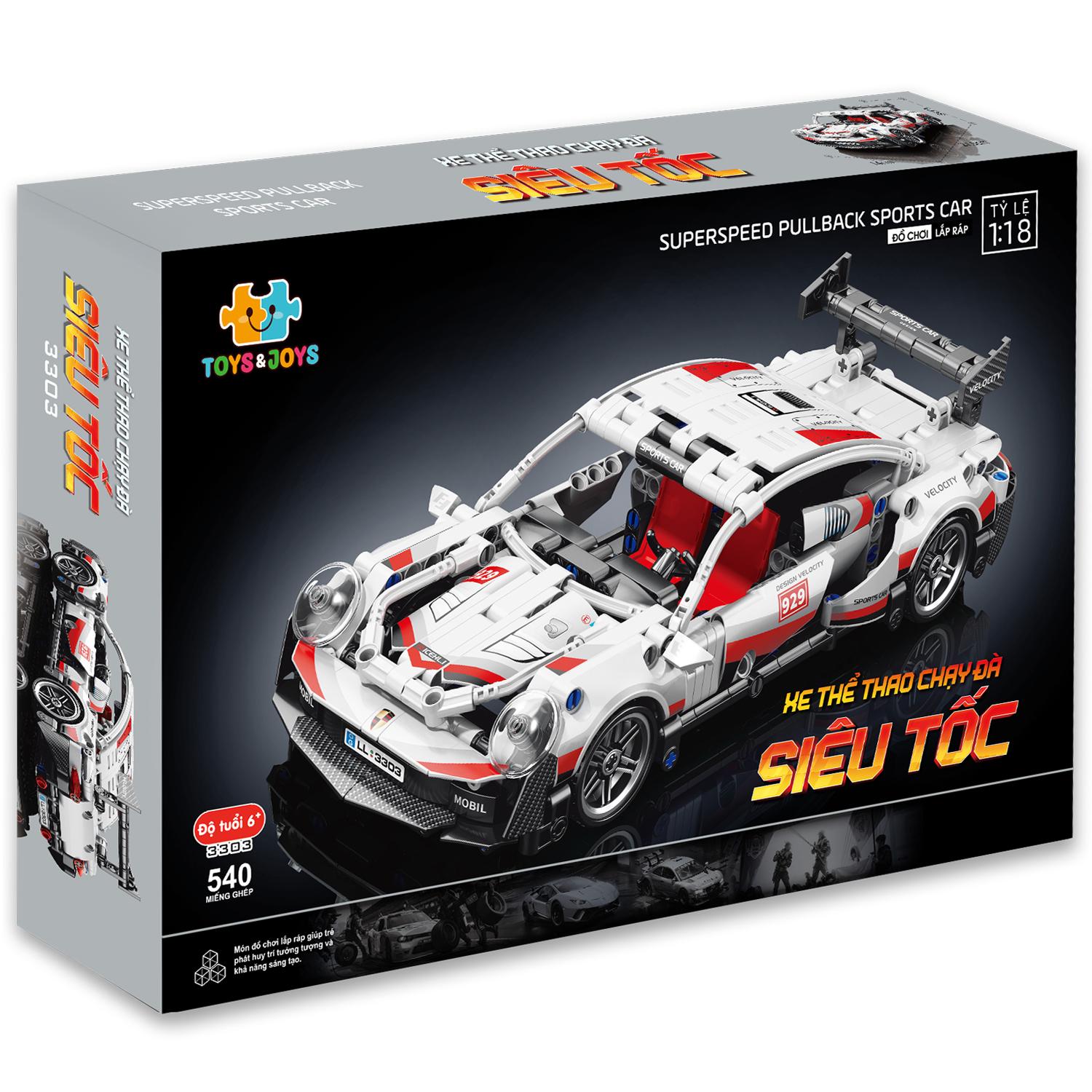 Đồ Chơi Lắp Ráp Xe Thể Thao Chạy Đà Siêu Tốc - Super Speed Pullback Sports Car - Toys&amp;Joys 3303 (540 Mảnh Ghép)