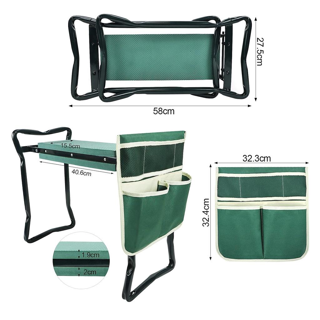Ghế làm vườn đệm xốp EVA dày rộng kèm túi đựng dụng cụ Garden Kneeler and Seat with Tool Bag Pouch