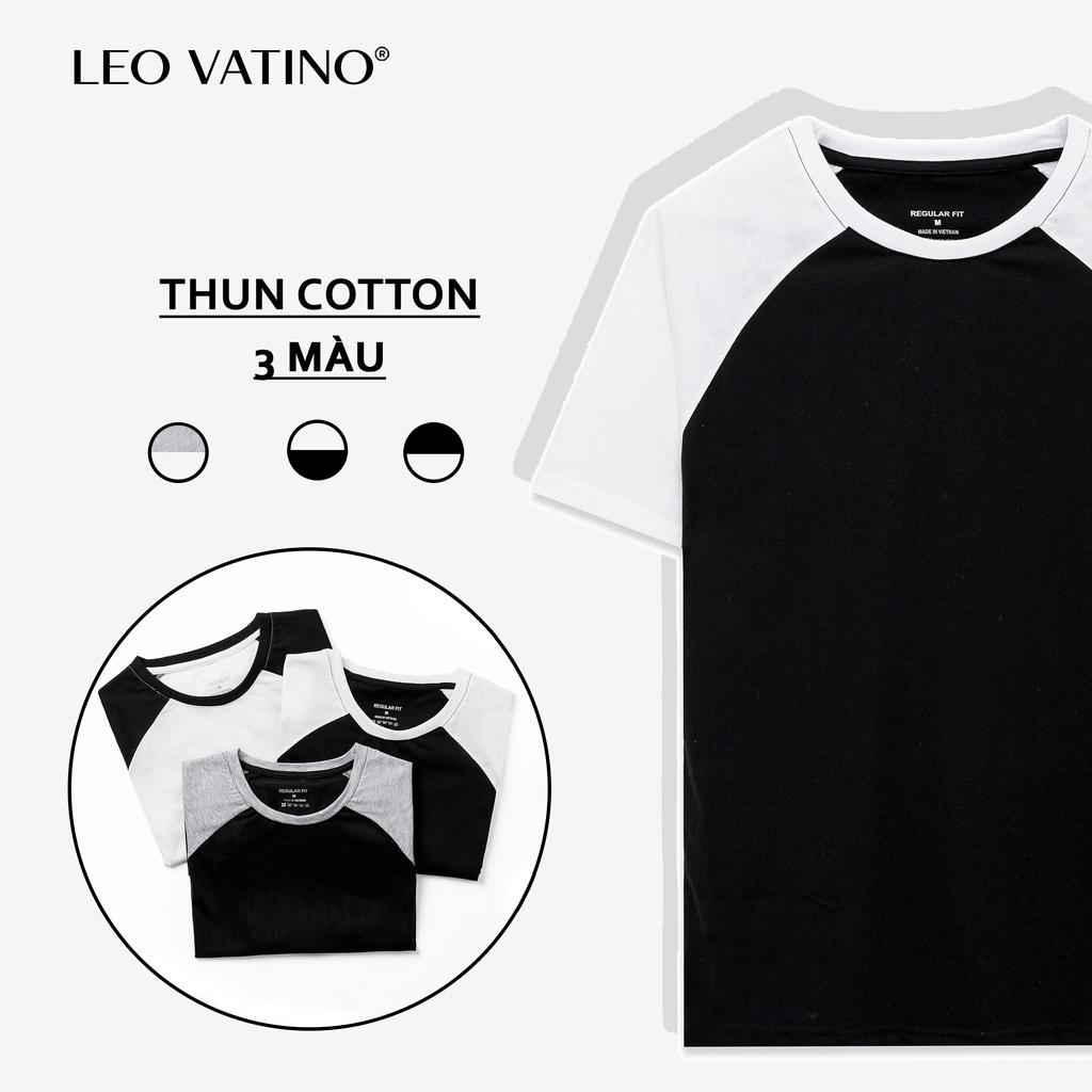 Áo thun cổ tròn nam Leo Vatino raglan phối vai Cotton co giãn 2 chiều tay ngắn APRF01 bộ 3 màu - Regularfit