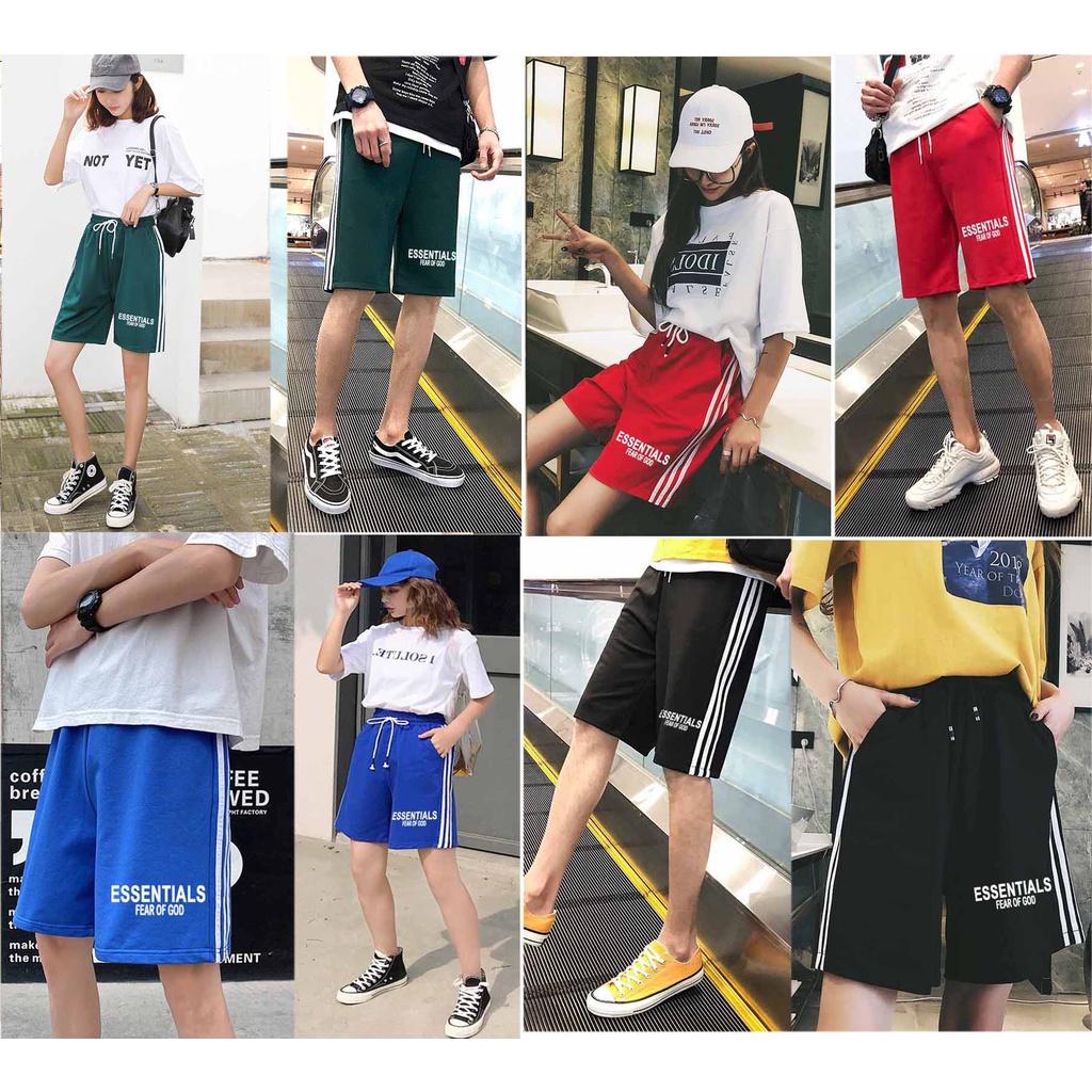 Quần Short đùi 3 sọc nam nữ thun mè - Sọt Lững Kiểu Dáng Thể Thao Unisex bốn Màu Đen, Xanh,xanh rêu ,đỏ 01 sl