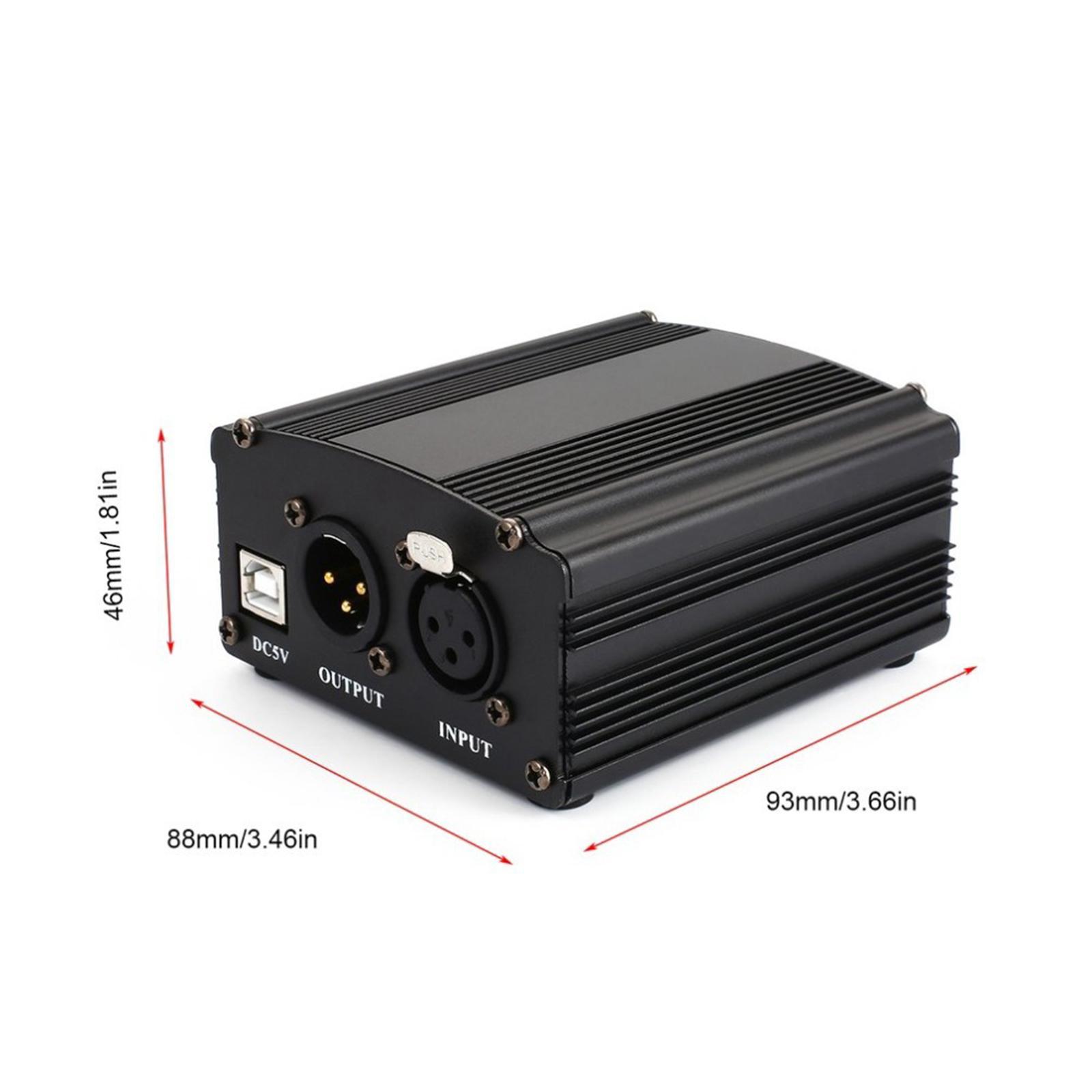 48V  Power Supply with XLR 3 Pin Microphone Cable for Mic Black
