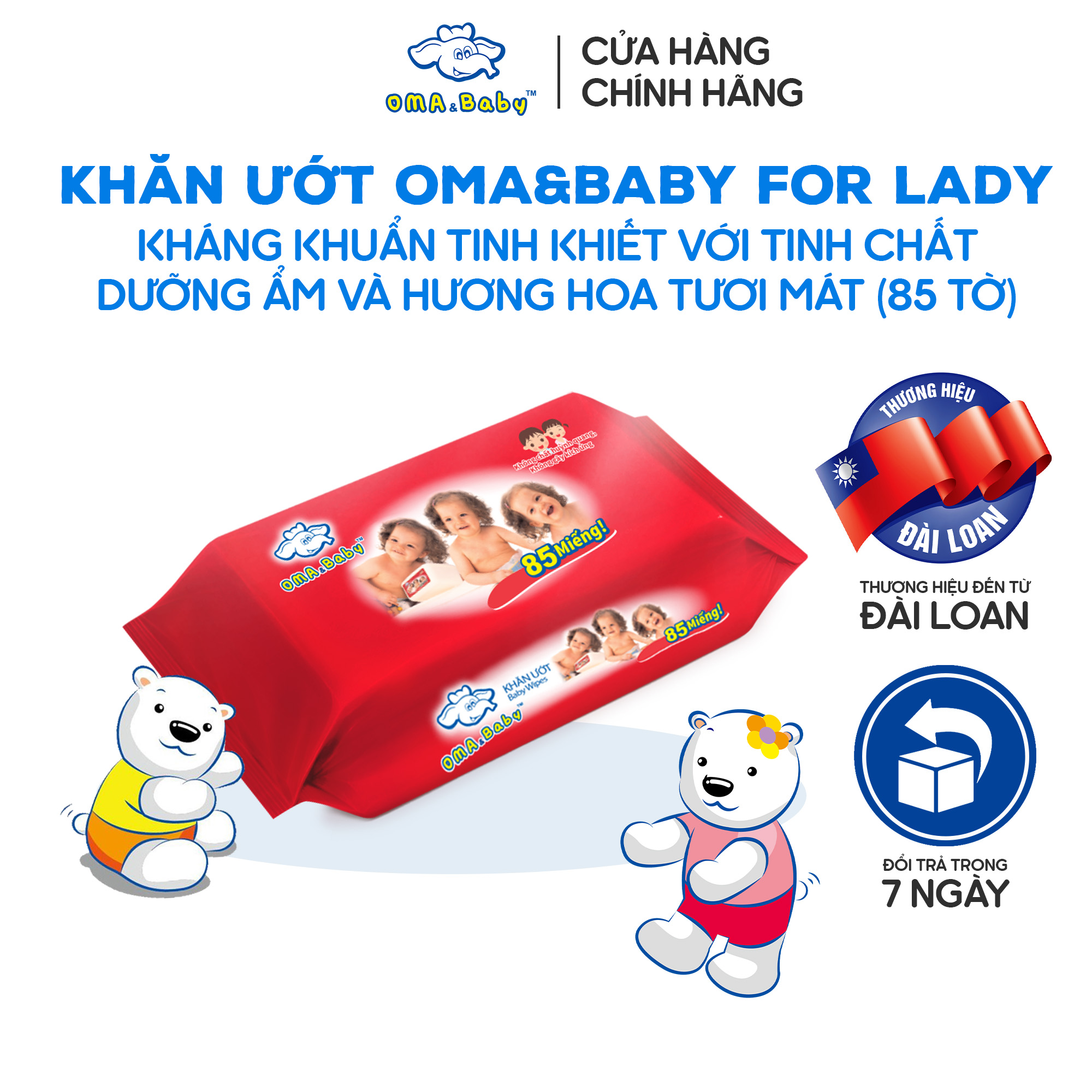 Khăn ướt làm sạch tinh khiết Oma & Baby for Lady - hương hoa thơm ngát