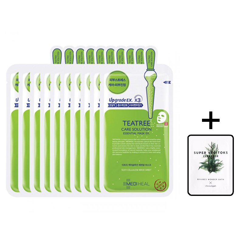 Hộp 10 Mặt nạ dưỡng da giảm mụn chiết xuất tràm trà Mediheal Teatree Solution Essential Mask Ex 25ml x10 + Tặng 1 gói sữa rửa mặt thải độc Vegitoks mini 3ml