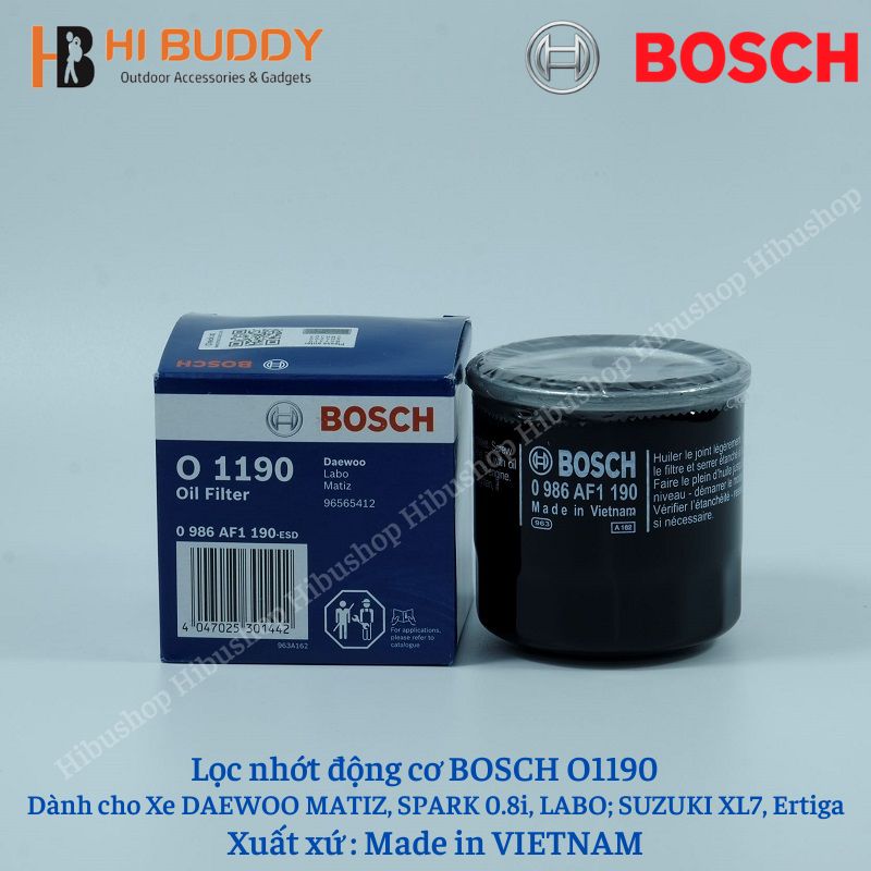 Lọc Nhớt Động Cơ BOSCH O1190 Dành Cho Xe DAEWOO MATIZ, SPARK 0.8i, LABO; SUZUKI XL7, Ertiga