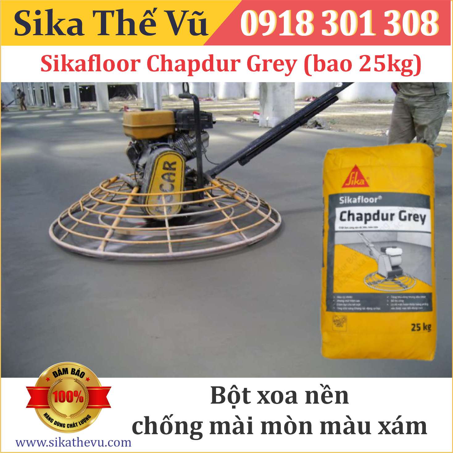 Bột xoa nền chống mài mòn, giúp tăng cứng bề mặt bê tông màu xám - Sikafloor Chapdur Grey (bao 25kg)