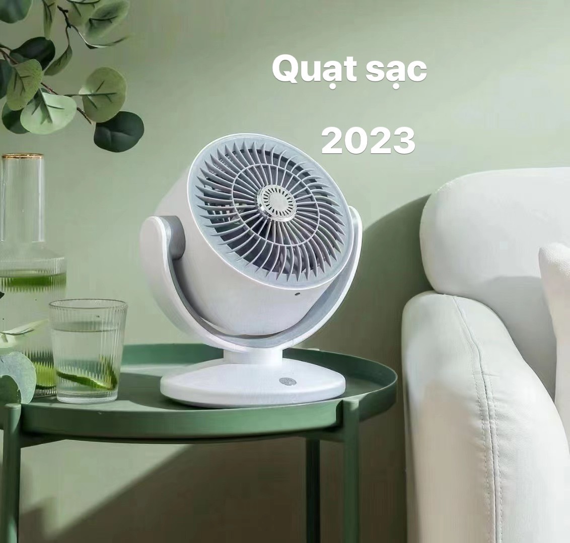 Quạt sạc tròn 2023 trắng siêu mát tiết kiệm điện