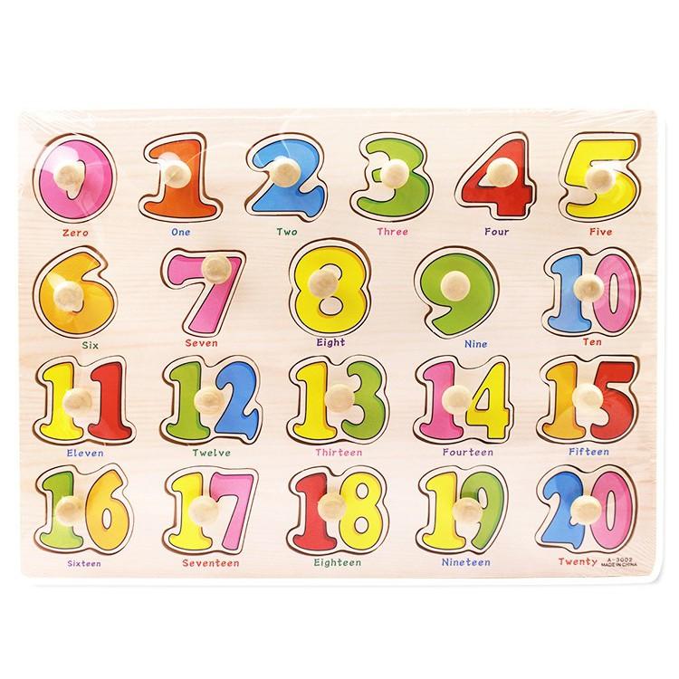Đồ chơi Bảng núm xếp hình gỗ chủ đề: con số +chữ cái + hình học
