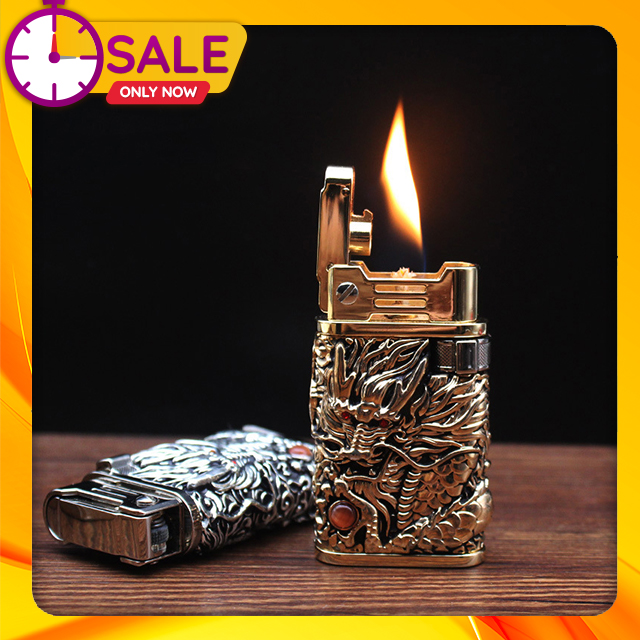 Vỏ Hột Quẹt Bật Lửa Xăng Đá Chief CF218R Đánh Đá Tự Động Hình Rồng Nổi Sang trọng - Dùng Xăng Bấc Đá Ippo Cao Cấp