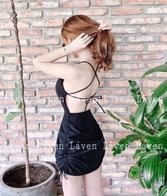 Đầm rút dây có dây cột sau lưng siêu dễ thương
