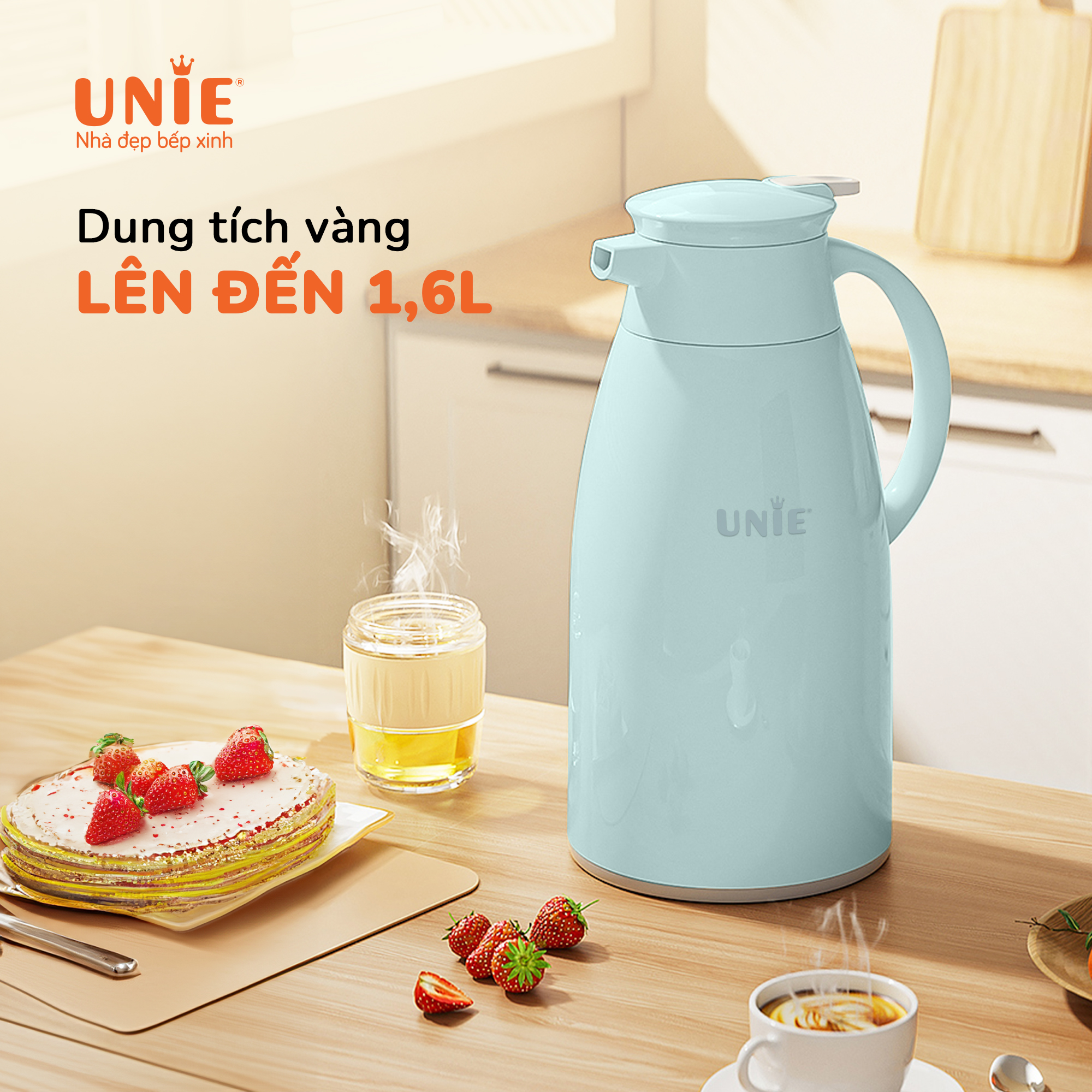 Phích giữ nhiệt UNIE UKW06, dung tích 1.6L, 5 lớp giữ nhiệt cao cấp, thiết kế nhỏ gọn hiện đại- hàng chính hãng