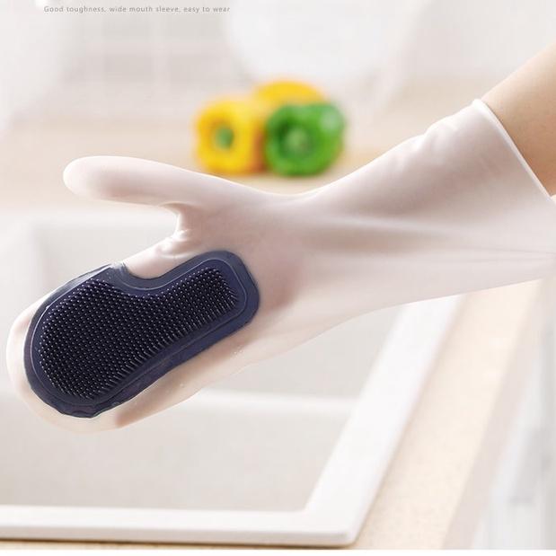 Găng Tay Silicone Không Thấm Nước Có Đầu Mút Cọ Rửa Tiện Lợi