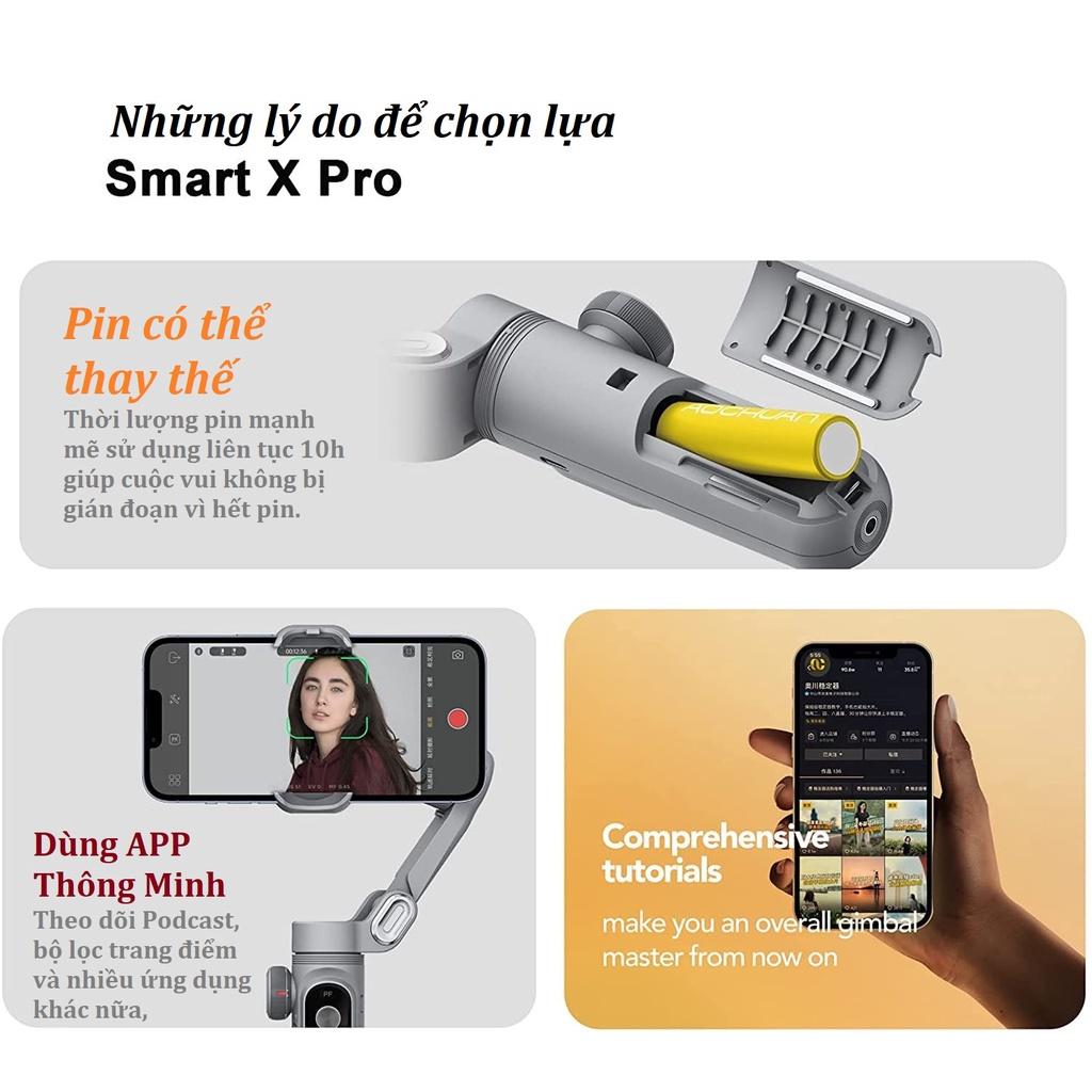 Gậy quay phim điện thoại có đèn LED Smart X Pro - Gậy gimbal đa năng cho điện thoại ip13 pro max 3 trục xoay, bluetooth