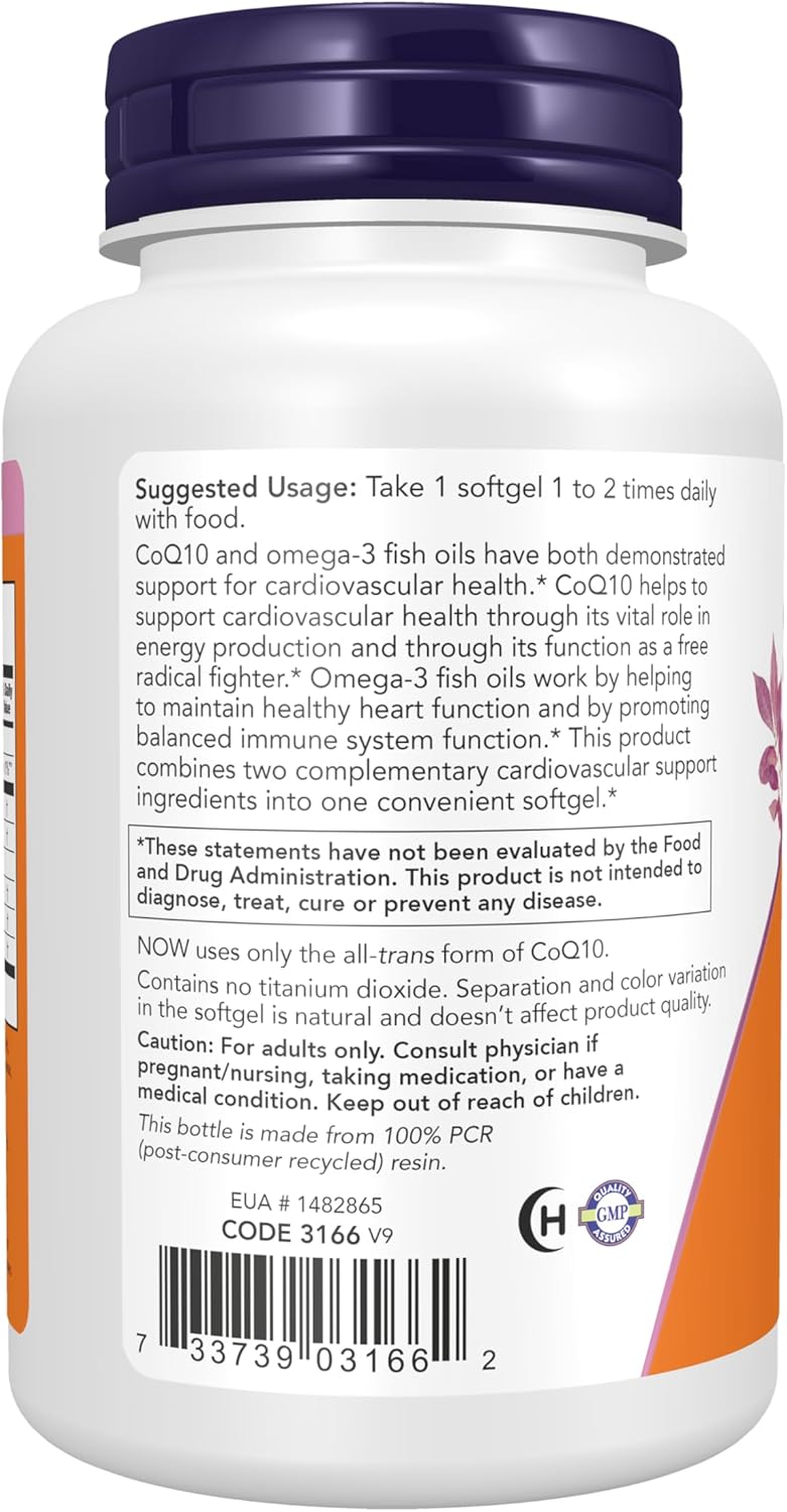 Now CoQ10 60mg With Omega-3 Fish Oil (60 Viên) - Hỗ Trợ Hệ Tim Mạch, Trí Não, Sáng Mắt, Đẹp Da.