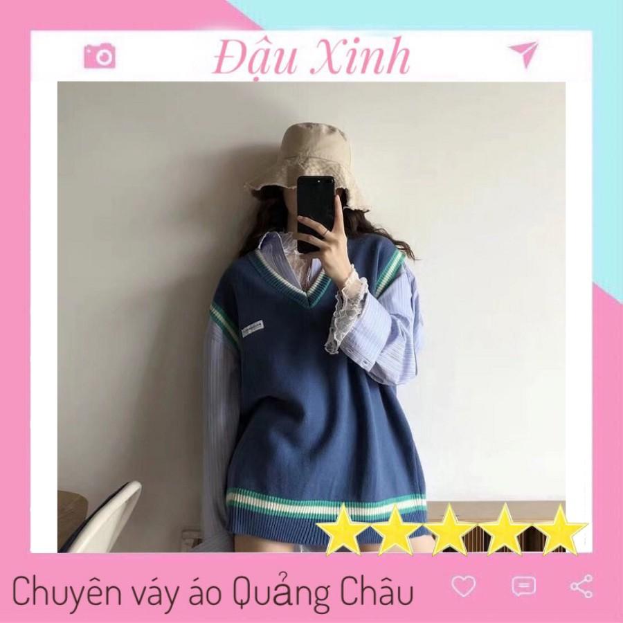 Áo gile len mỏng ulzzang nữ dáng rộng Hàn Quốc giá rẻ cổ chữ v màu trơn dễ phối đồ - 011