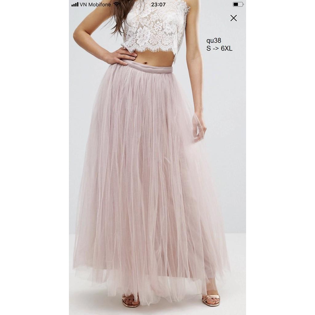 SKIRT116 CHÂN VÁY DÀI PHỐI VOAN LƯỚI