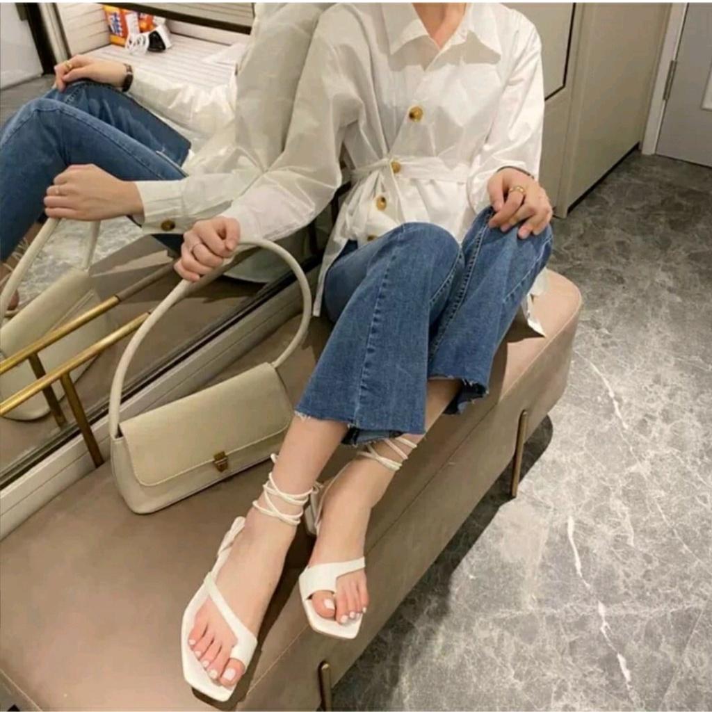 Sandal nữ xỏ ngón đế vuông 3p cột dây thanh lịch dễ đi