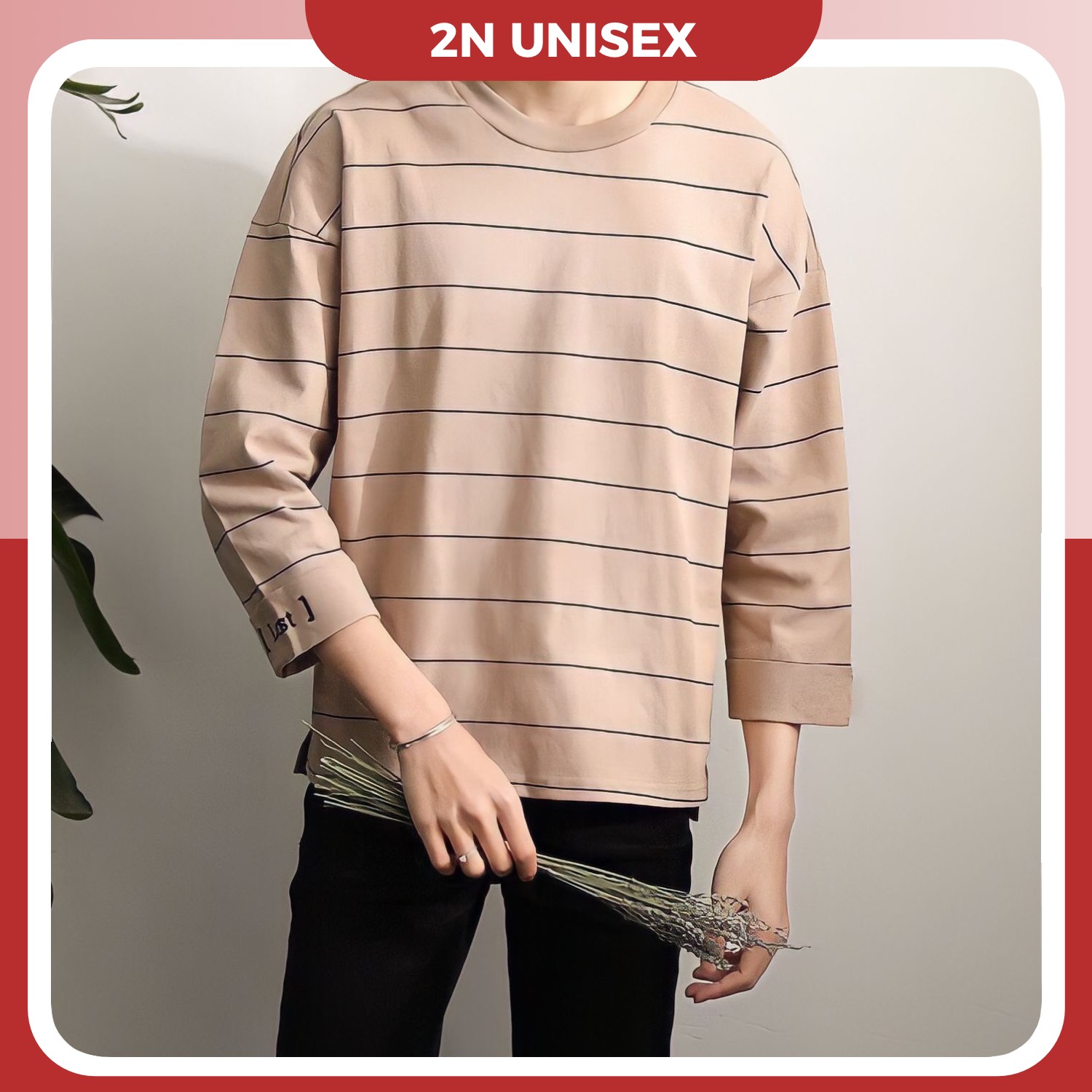 Áo thun tay dài form rộng unisex - áo sweater sọc lost xẻ tà