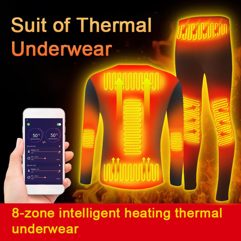 Smart Heating Thermal Underwear Set 8-Zone USB Electric Heated Suit Support APP Control 5-Level Temperature Adjustment