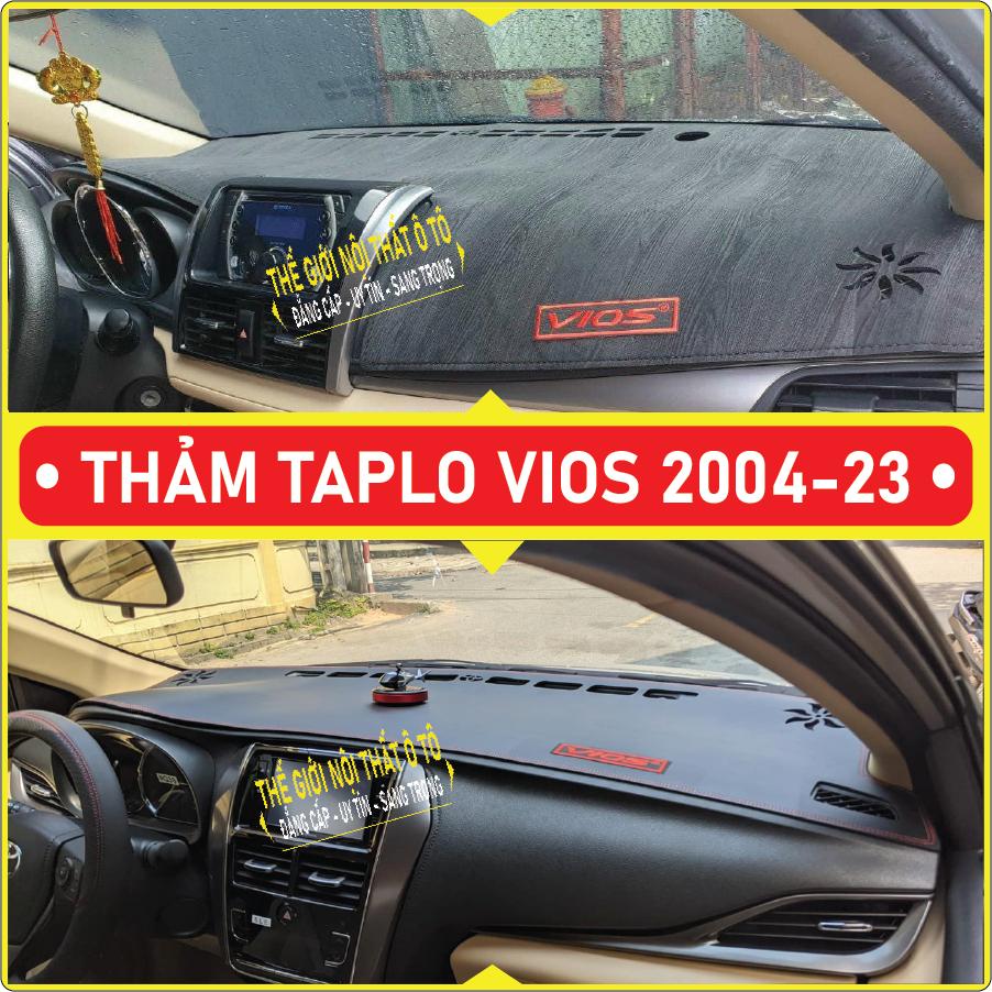 Thảm taplo toyota vios đời 2004 đến 2023 da cacbon,da vân gỗ, tuyết nhung chống nắng cao cấp