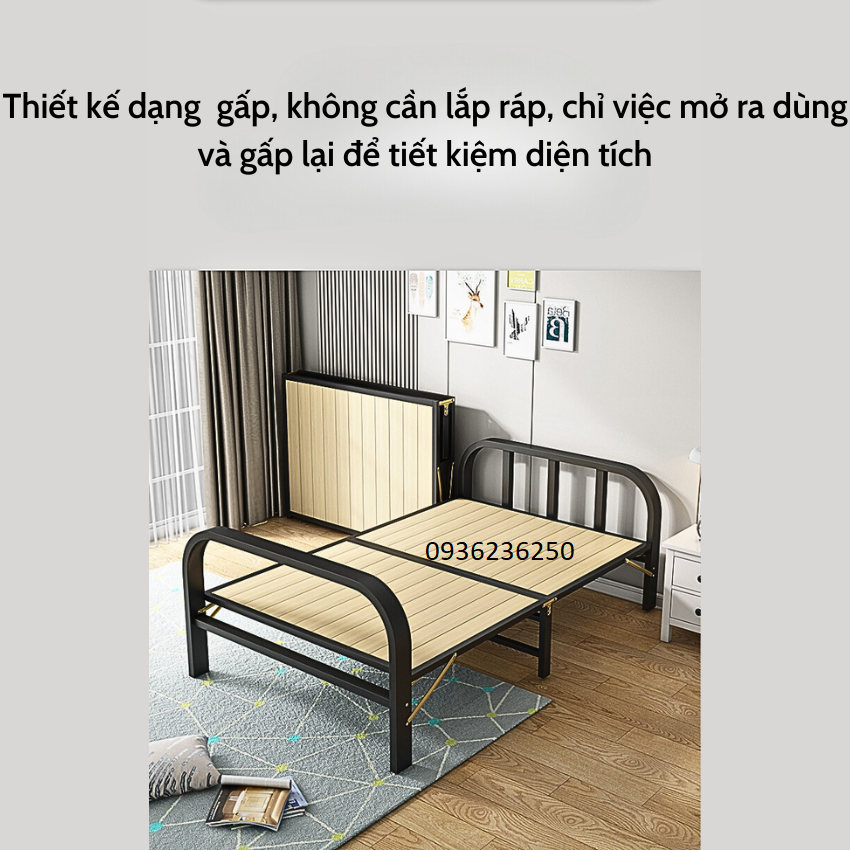 Giường ngủ khung thép xếp gọn tiện lợi kích thước 198x70cm, giường ngủ di động tiện lợi giá rẻ dành cho sinh viên