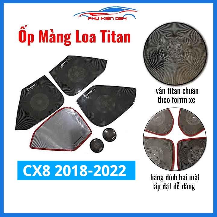 Bộ ốp màng loa vân Titan cho xe CX-8, CX8 2018-2019-2020-2021-2022 chống xước trang trí nội thất ô tô
