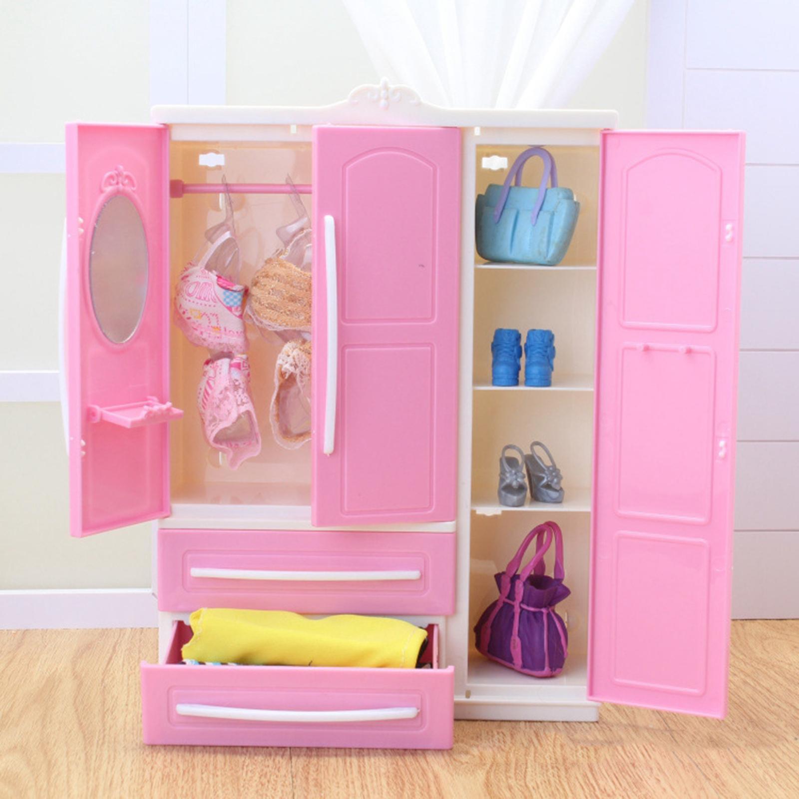 Miniature Wardrobe Closet  Dolls House Bedroom Furniture Accessory Pink