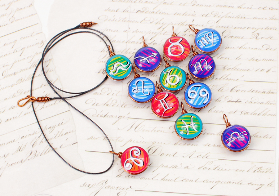 Dây chuyền mặt 14mm hình 12 cung hoàng đạo Zodiac màu sắc tươi sáng 14MM-002