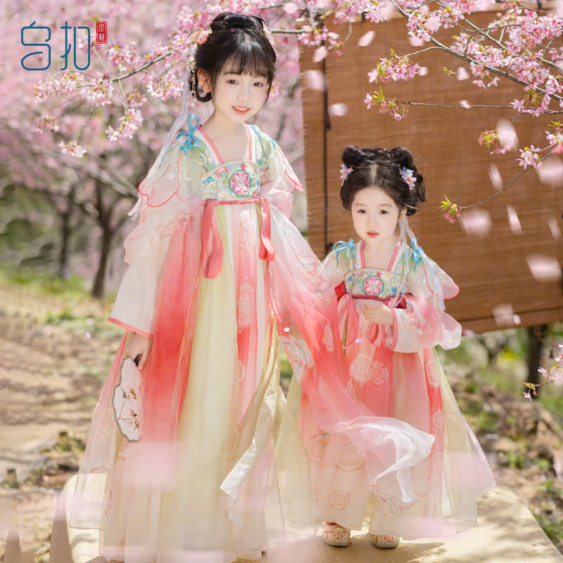 Đầm váy công chúa cổ trang hanfu thêu hoa cho bé gái diện lễ tết trung thu đẹp size 100-160 hàng Quảng Châu