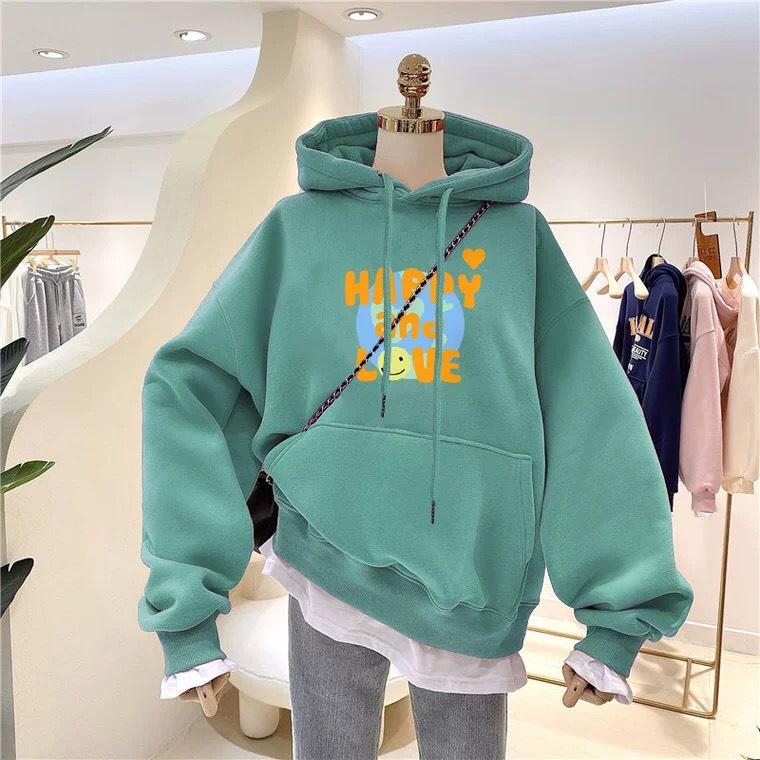 Áo hoodie nam nữ happy and love chất nỉ bông siêu dày , phom rộng size từ 37 đến 65kg