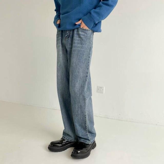 Quần jean unisex trơn ống rộng MS813