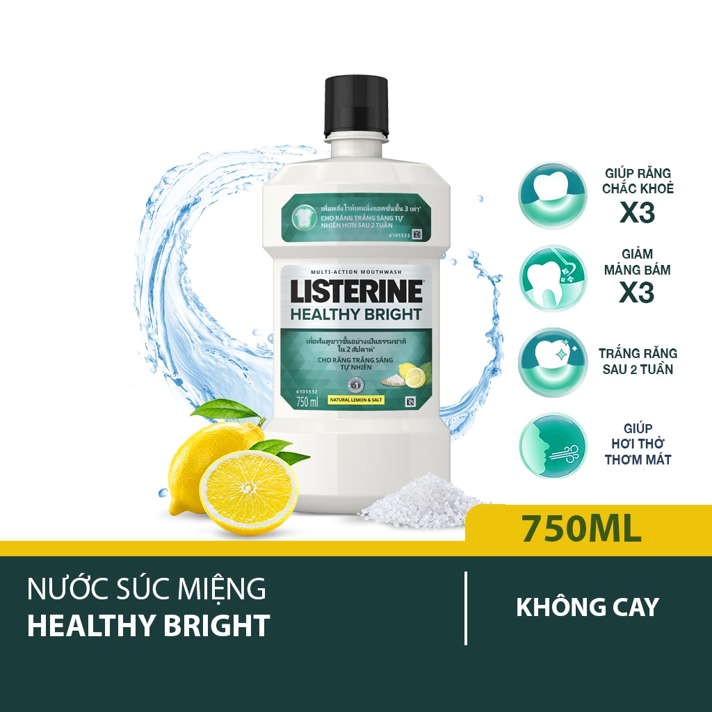 Nước Súc Miệng Làm Trắng Răng Listerine Healthy Bright (750ml) - 8850007813385